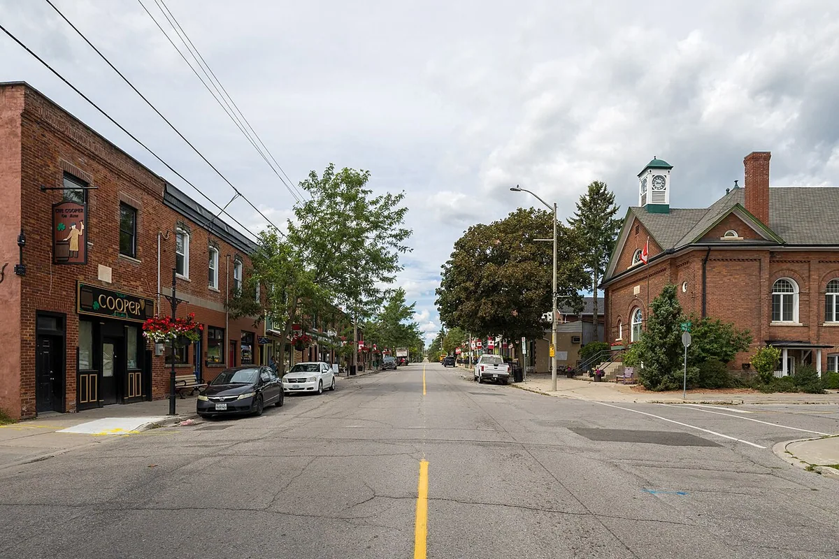 Main Street in downtown Orono with the Orono Town Hall clock tower