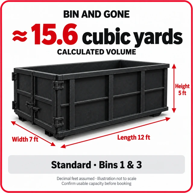 Illustrated standard profile bin. Approximate calculated volume: 15.6 cubic yards.